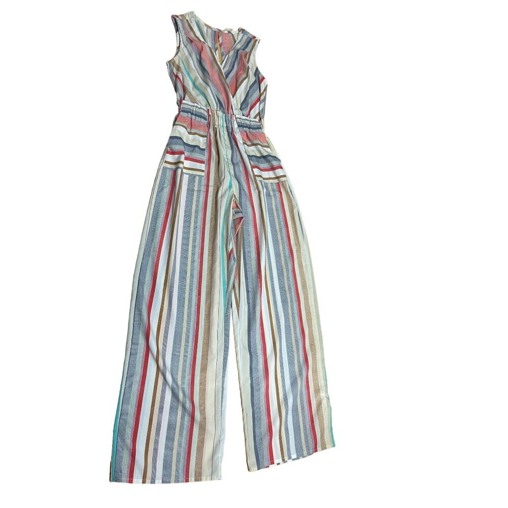 Blush Womens Wide Leg  Jumpsuit Small Striped Sleeveless Boho Chic Summer Outfit